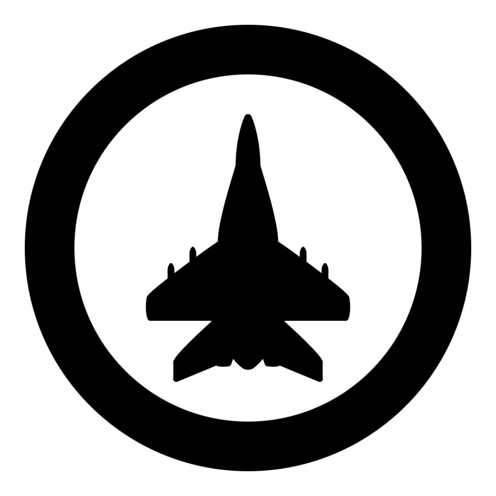 Düsenflugzeug Kämpfer reaktive Verfolgung militärische Symbol im Kreis rund schwarz Farbe Vektor Illustration Bild solide Umriss Stil