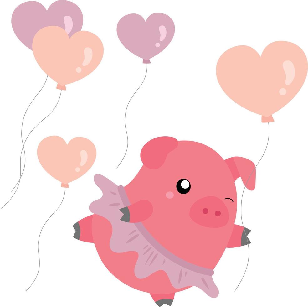 söt gris som håller ballonger vektor