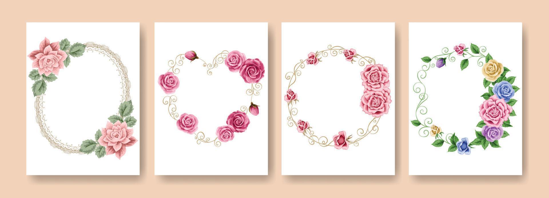 blumenkonzept gruß- und einladungskartenset mit rosa hintergrund. Ideal für Hochzeitsfeiern, Frauentagsfeiern und mehr. Hintergrund des Frühlingskunstkonzepts vektor