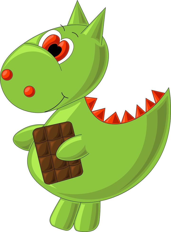 grüner dinosaurier mit schokolade im cartoon-stil vektor