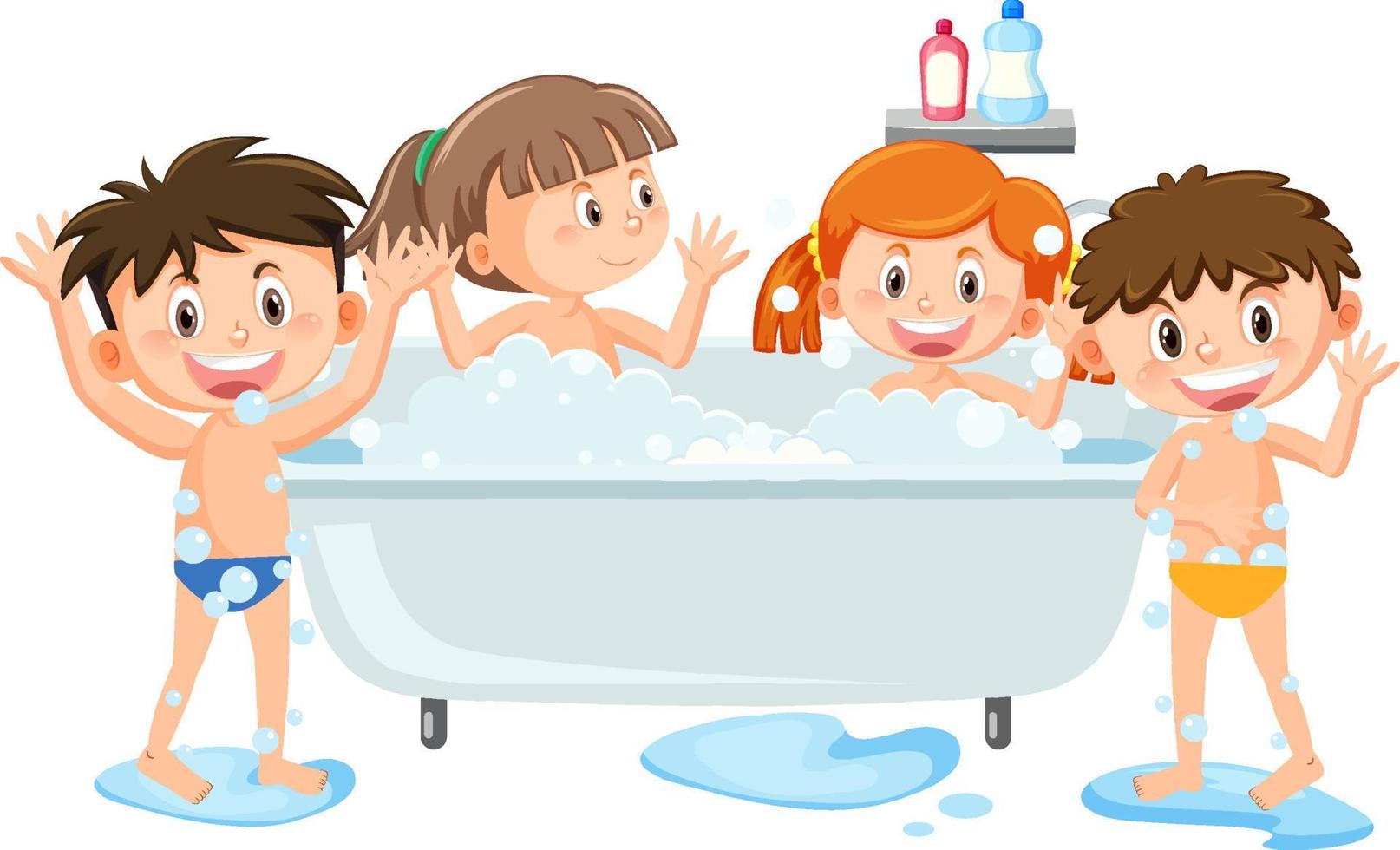 glückliche Kinder in der Badewanne vektor