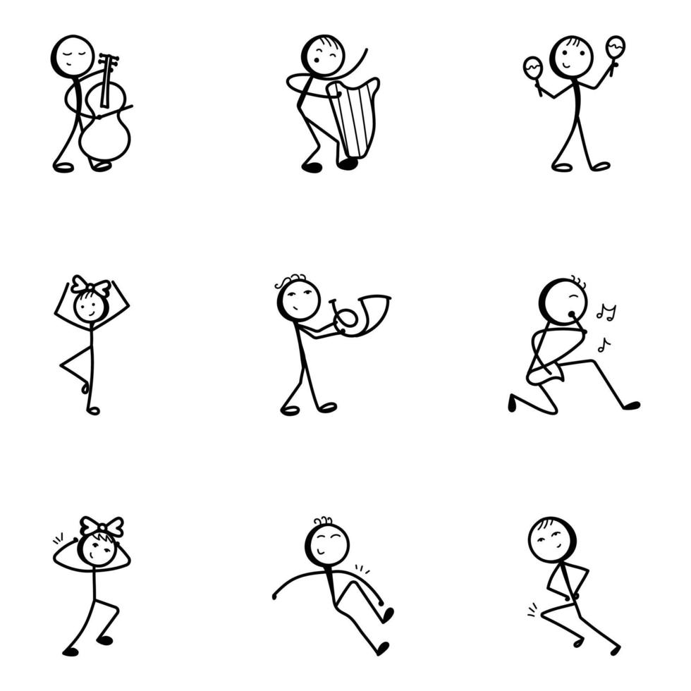 Strichmännchen-Zeichnungssymbole für Musikaktivitäten vektor