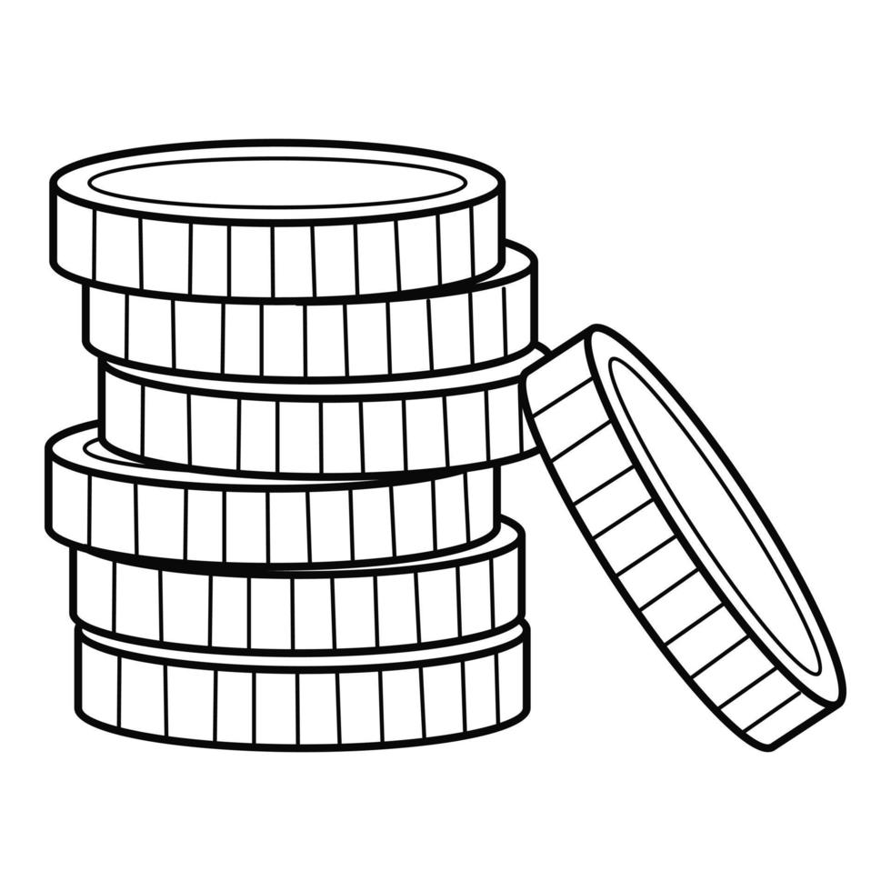 en bunt metallmynt, småpengar, kontanter, växel. symbolen för besparingar. linjär ikon. handritad svart och vit vektorillustration. isolerad på en vit bakgrund vektor