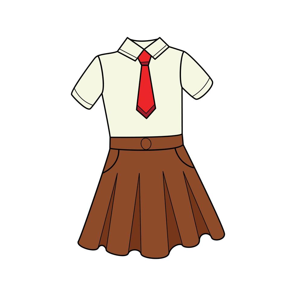 skoluniformer för flickor. en blus med slips och kjol. kläder. klotter. handritade färgglada vektorillustration. designelementen är isolerade på en vit bakgrund. vektor