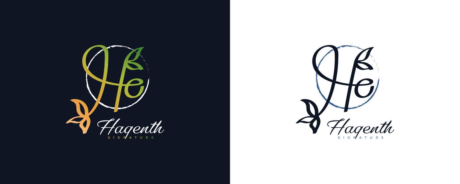 anfängliches h- und o-logo-design mit blatt- und naturkonzept im grünen farbverlauf. Ho Signature Logo oder Symbol für Hochzeit, Mode, Schmuck, Boutique und Geschäftsidentität vektor
