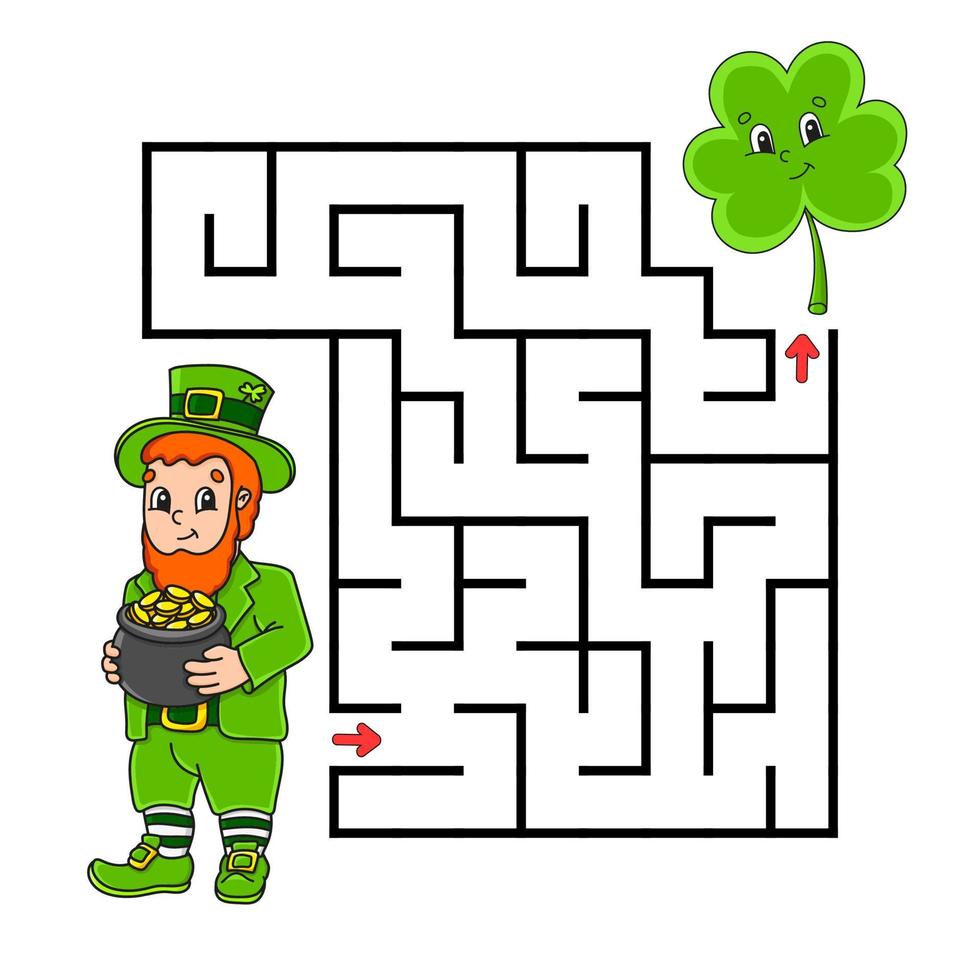 quadratisches Labyrinth. Spiel für Kinder. Puzzle für Kinder. Labyrinth Rätsel. Farbvektorillustration. isolierte Vektorillustration. Zeichentrickfigur. st. Patricks Tag. vektor