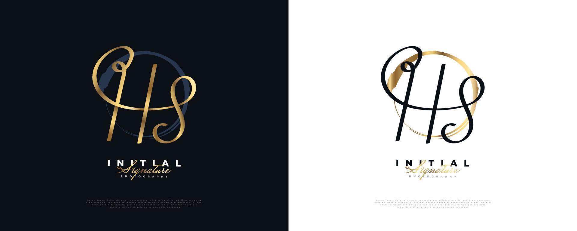 initial h och s logotyp design i guld handstil. hs signaturlogotyp eller symbol för bröllop, mode, smycken, boutique och affärsmärkesidentitet vektor