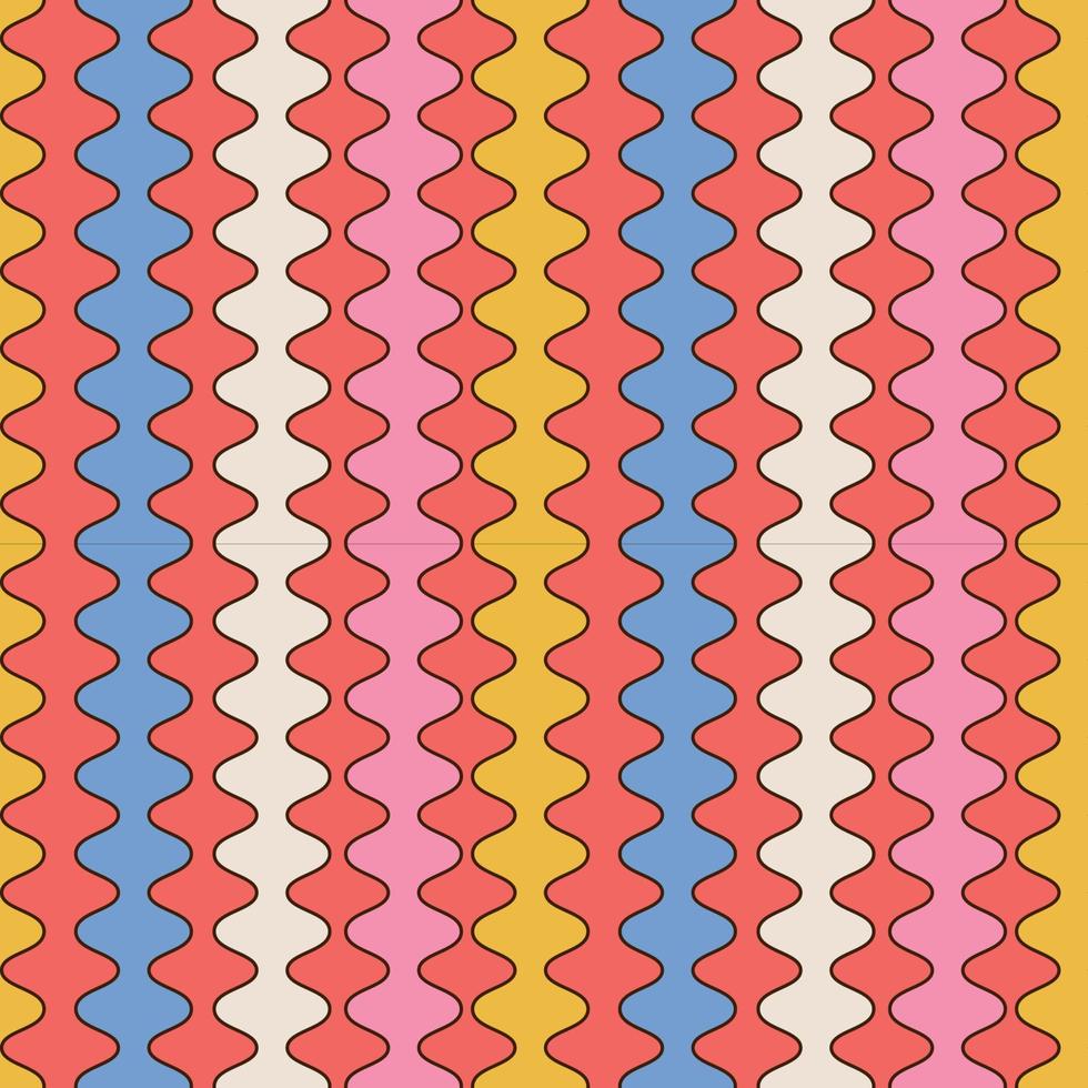 70-tals geometriska retro sömlösa mönster. regnbågens färgglada nostalgiska bakgrundsdesign med pockmarkerade ränder. platt kontur vektorillustration. vektor