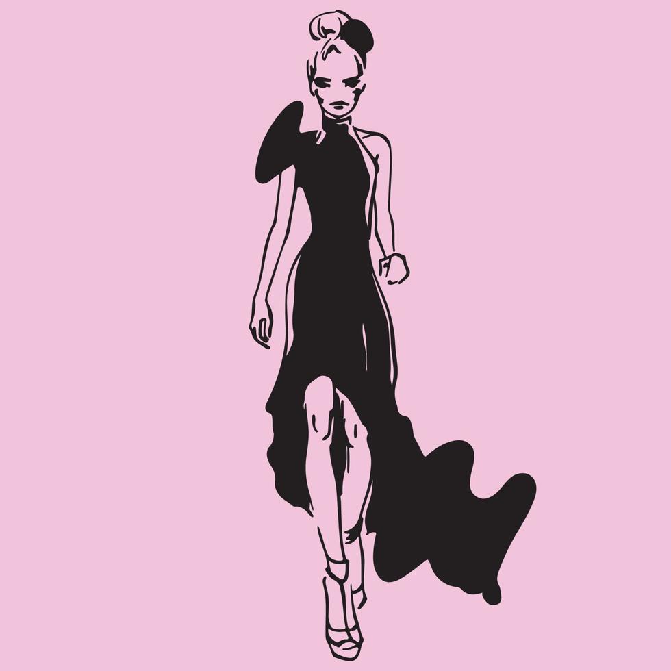 Mädchenschattenbild mit rosa Hintergrund vektor
