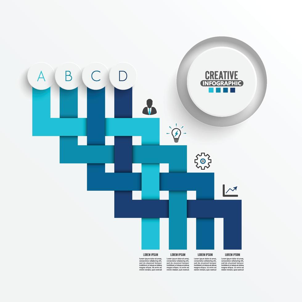 Vektor-Infografik-Vorlage mit 3D-Papieretikett, Geschäftskonzept mit 4 Optionen. für Inhalt, Diagramm, Flussdiagramm, Schritte, Teile, Zeitleisten-Infografiken, Workflow, Diagramm. vektor