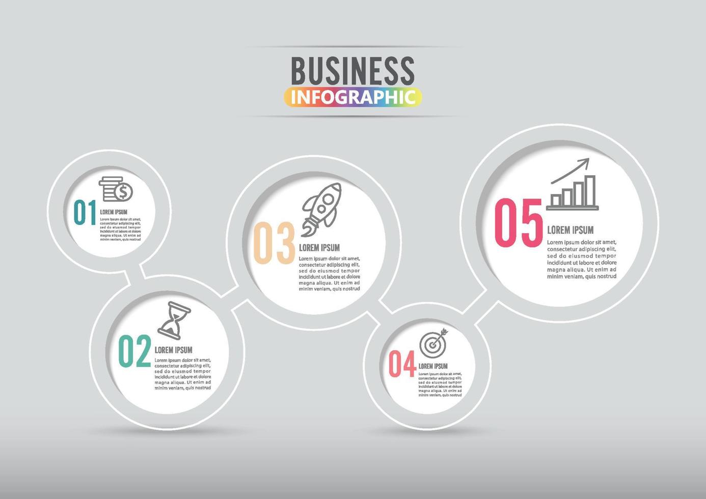 infographics design vektor och marknadsföringsikoner kan användas för arbetsflödeslayout, diagram, årsredovisning, webbdesign. affärsidé med 5 alternativ, steg eller processer.