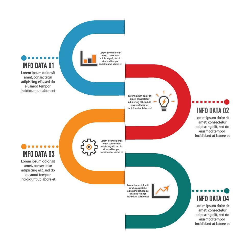 mall tidslinje infografisk färgad horisontell numrerad för fyra positioner kan användas för arbetsflöde, banner, diagram, webbdesign, områdesdiagram vektor