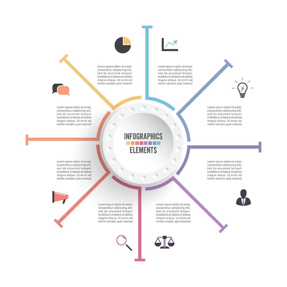 Vektor-Illustration Infografiken. Geschäftskonzept mit 8 Optionen. für Inhalt, Diagramm, Flussdiagramm, Schritte, Teile, Zeitleisten-Infografiken, Workflow, Diagramm. vektor