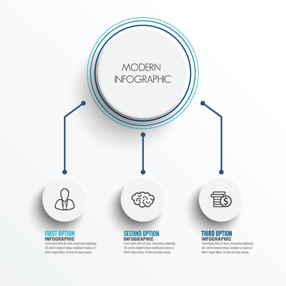 abstrakta element av graf infographic mall med etikett, integrerade cirklar. affärsidé med 3 alternativ. för innehåll, diagram, flödesschema, steg, delar, tidslinjeinfografik, arbetsflödeslayout, vektor