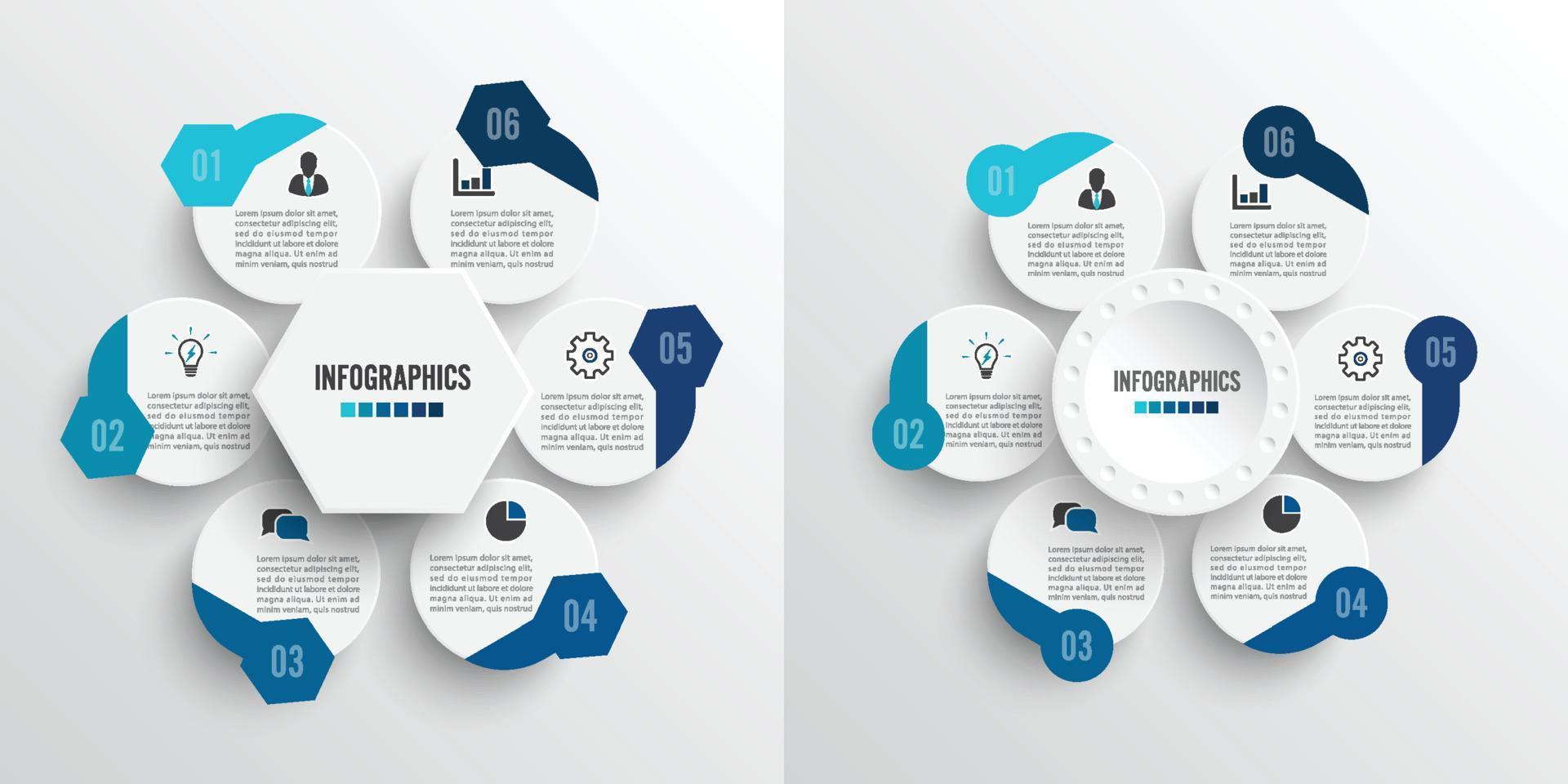 ställa in vektorillustration infographics 6 alternativ. mall för broschyr, företag, webbdesign. för innehåll, diagram, flödesschema, steg, delar, tidslinjeinfografik, arbetsflöde, diagram vektor