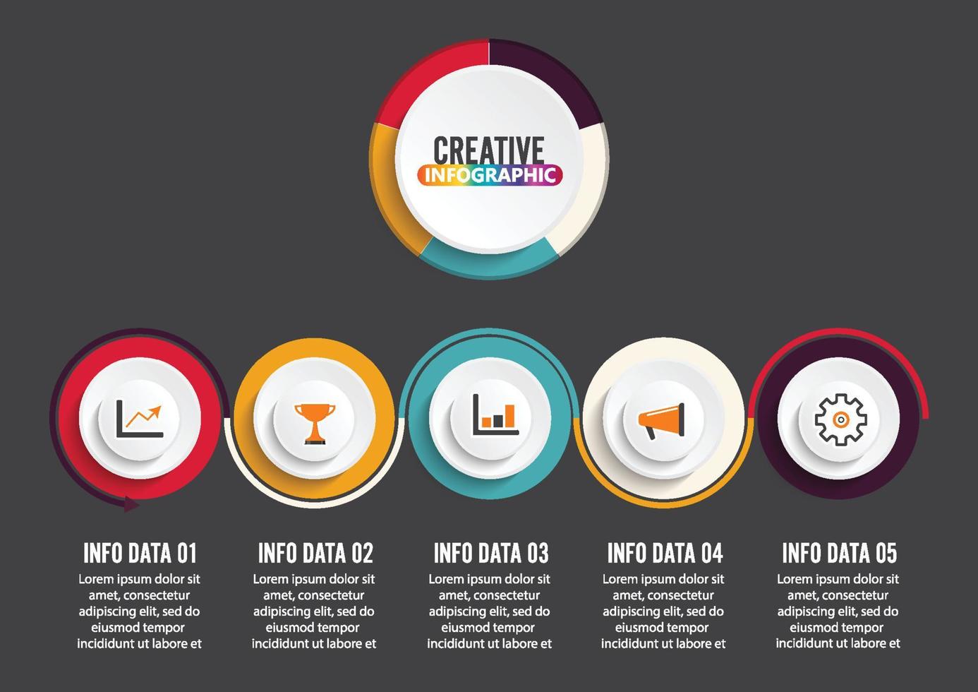 abstrakt 3d infographic mall med fem steg för framgång. affärscirkelmall med alternativ för broschyr, diagram, arbetsflöde, tidslinje, webbdesign. vektor eps 10