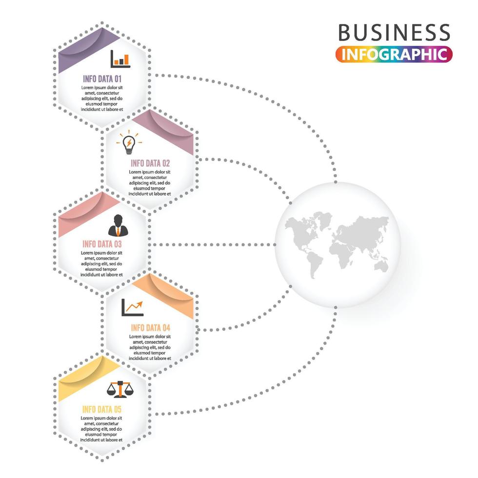 abstrakt infographics nummer 5 alternativ mall. vektor illustration. kan användas för arbetsflödeslayout, diagram, affärsstegsalternativ, banner, webbdesign. visualisering av affärsdata. processdiagram.