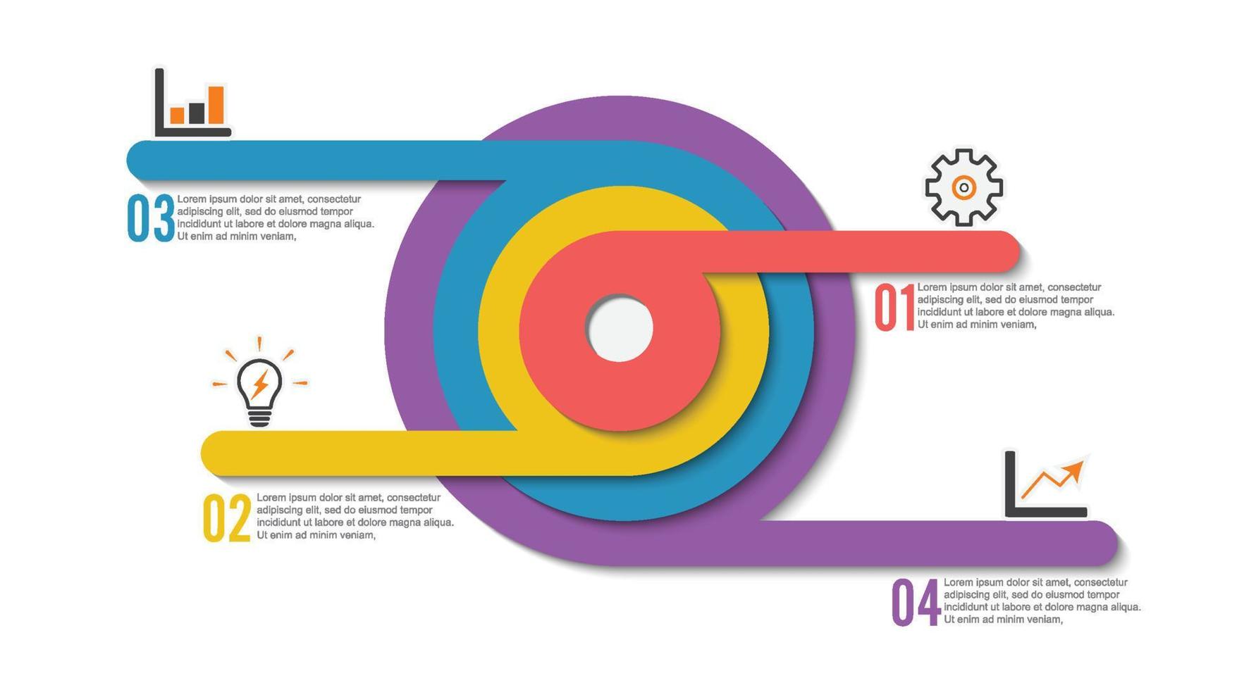 Infografik-Designvektor- und Marketingsymbole können für Workflow-Layout, Diagramm, Jahresbericht, Webdesign verwendet werden. Geschäftskonzept mit 4 Optionen, Schritten oder Prozessen. vektor