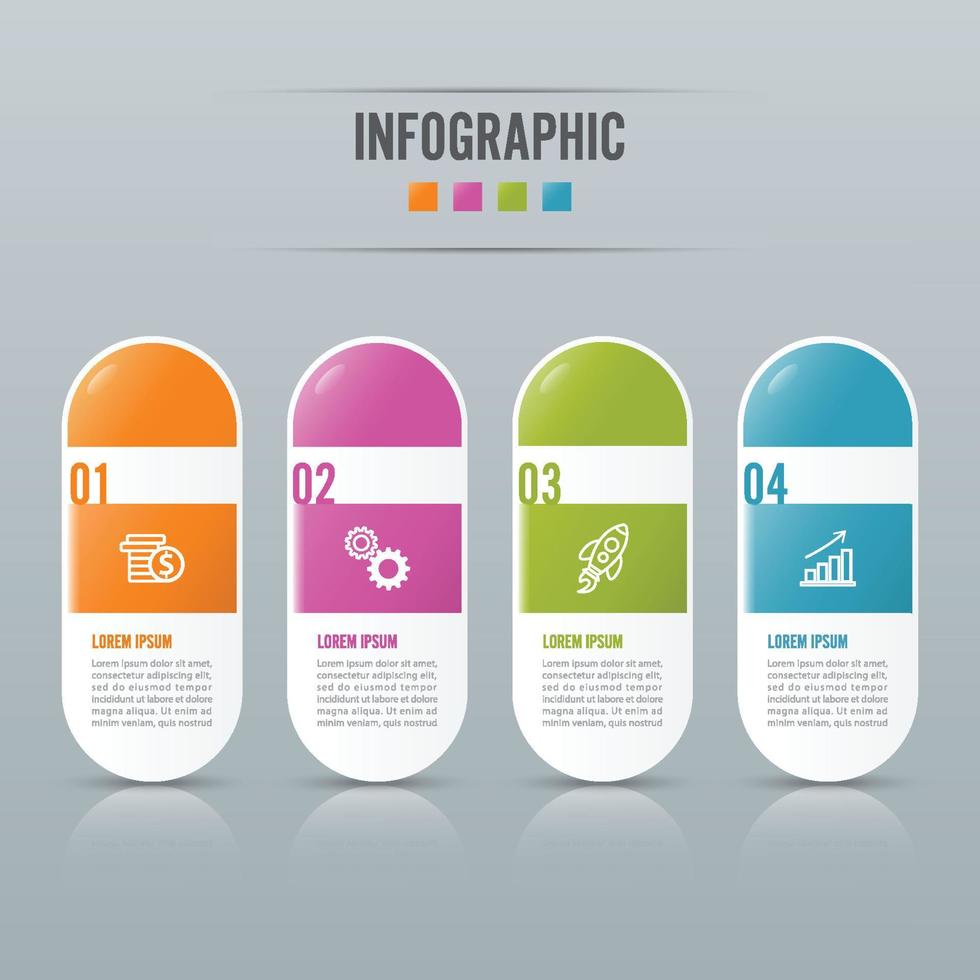 infographics design vektor och marknadsföringsikoner kan användas för arbetsflödeslayout, diagram, årsredovisning, webbdesign. affärsidé med fyra alternativ, steg eller processer.