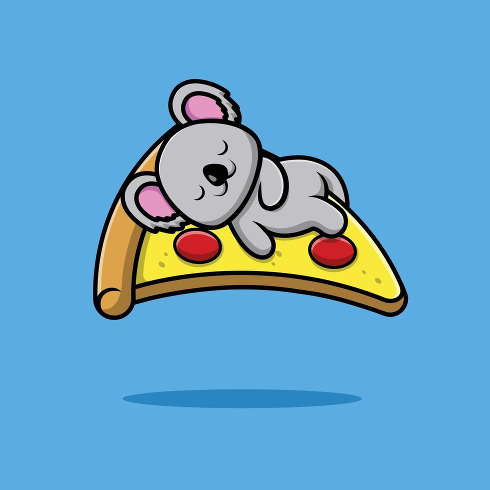 söt koala sover på pizza tecknad vektor ikonillustration. djurfoder ikon koncept isolerade premium vektor