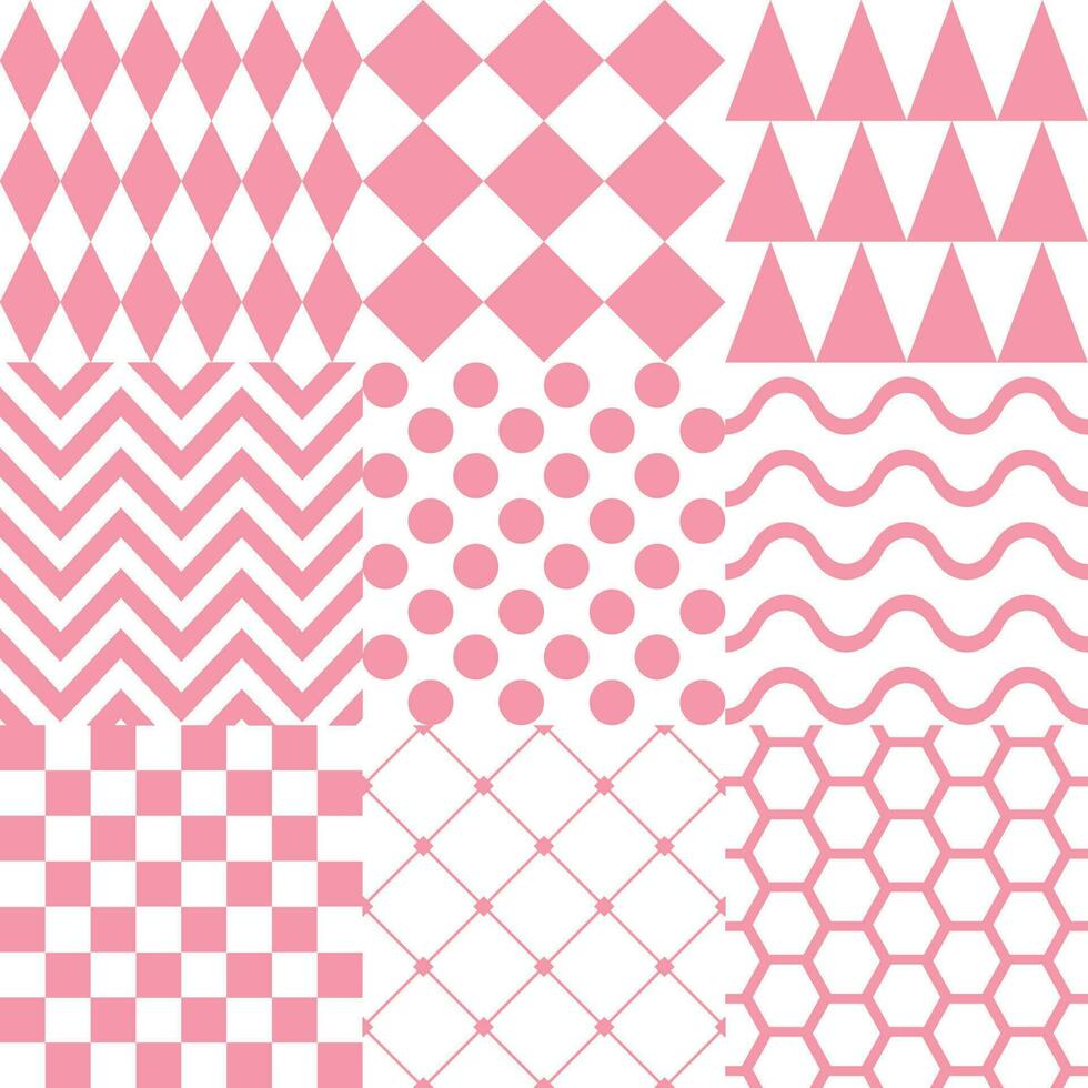 sömlös bakgrund med olika geometriska mönster i rosa vektor
