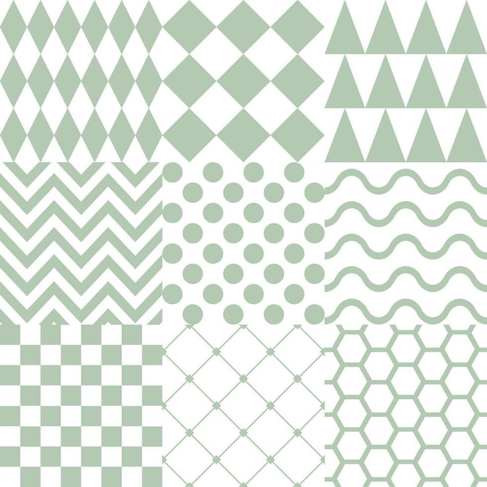 sömlös bakgrund med olika geometriska mönster i grönt vektor