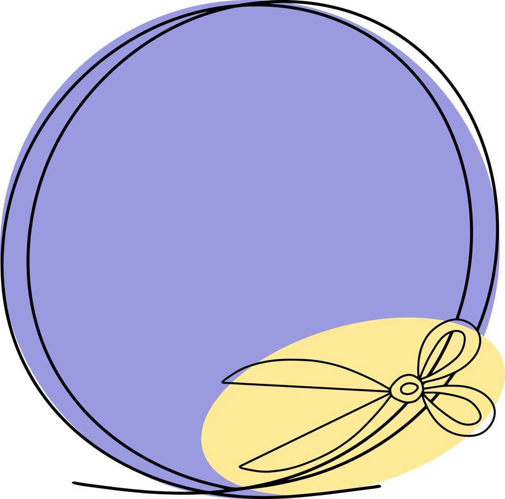runder lila Rahmen mit einem leeren Platz zum Einfügen, für Handarbeiten, goldene Schere, einzeilige Zeichnung, Emblemsymbol, Vektorillustration vektor