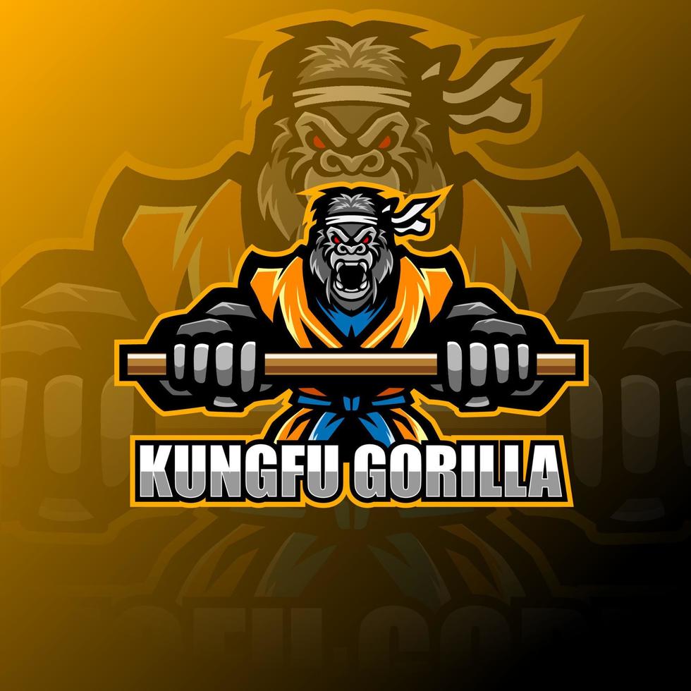 Kungfu-Gorilla-Esport-Maskottchen-Logo vektor