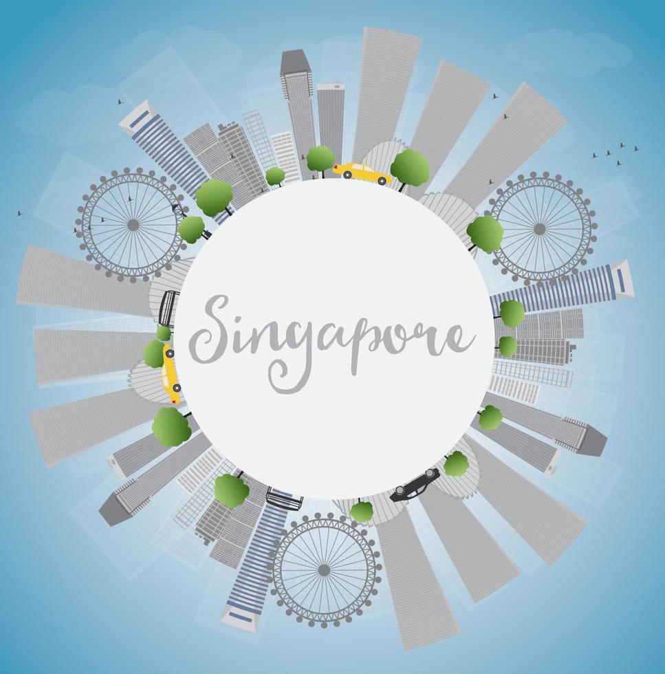 singapur-skyline mit grauen marksteinen, blauem himmel und kopierraum. vektor
