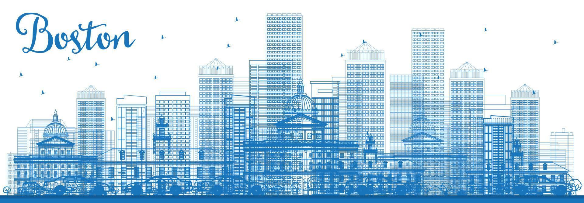 skizzieren sie die skyline von boston mit blauen gebäuden. vektor