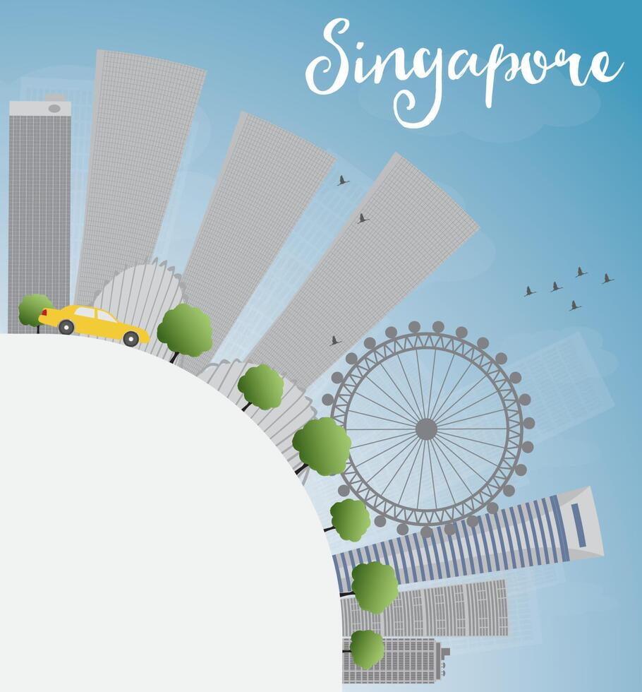 singapur-skyline mit grauen marksteinen, blauem himmel und kopierraum. vektor