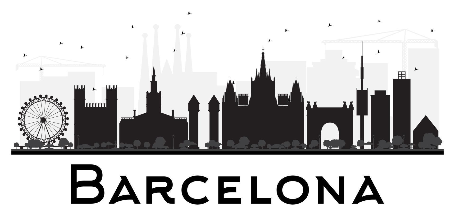 schwarz-weiße silhouette der skyline der stadt barcelona. vektor