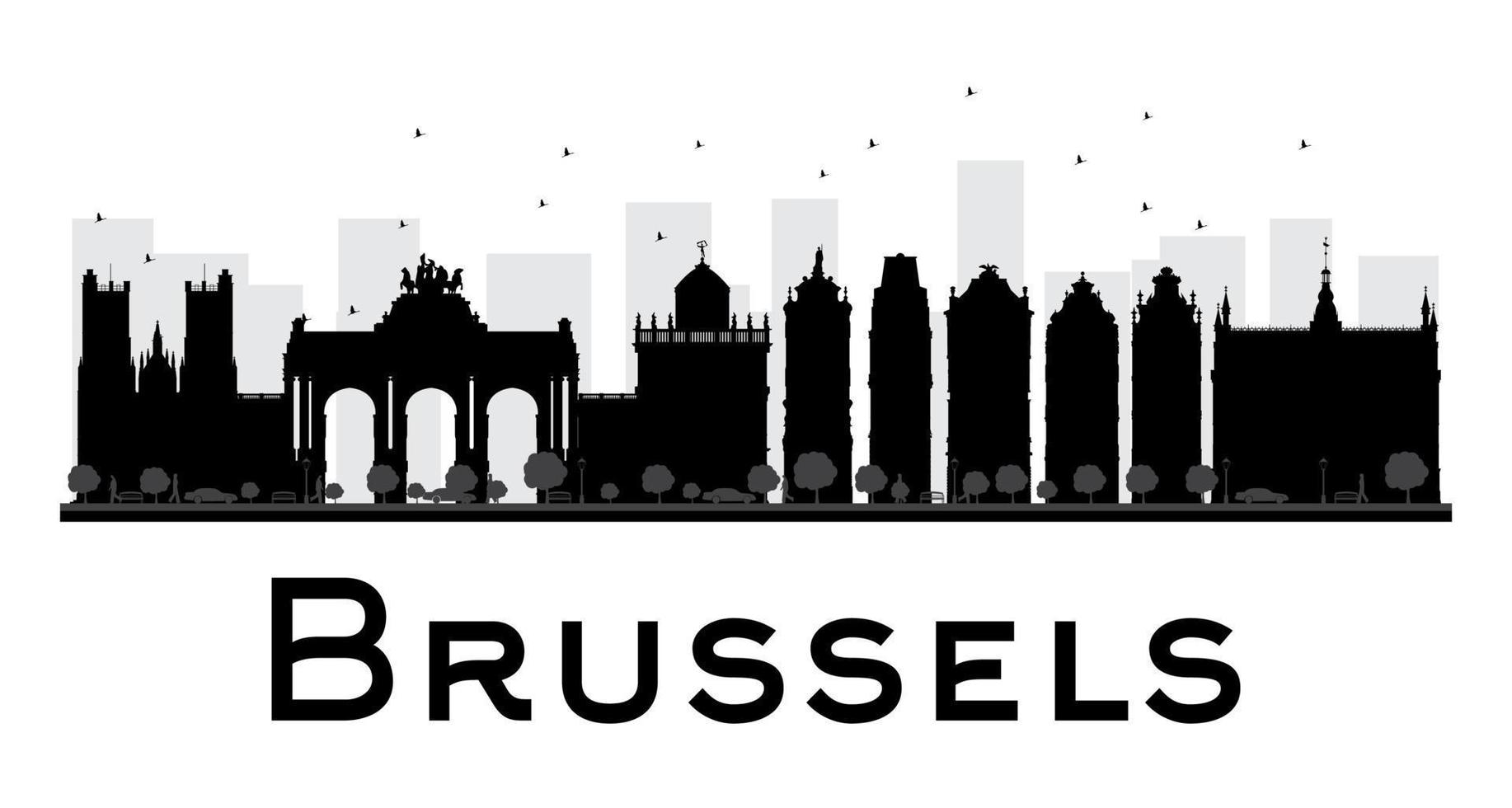 brüssel stadt skyline schwarz-weiß silhouette vektor