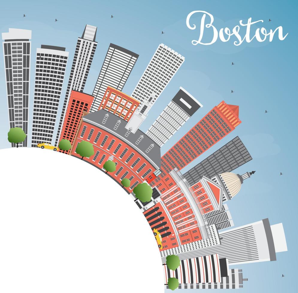 boston skyline mit gebäuden, blauem himmel und kopierraum. vektor