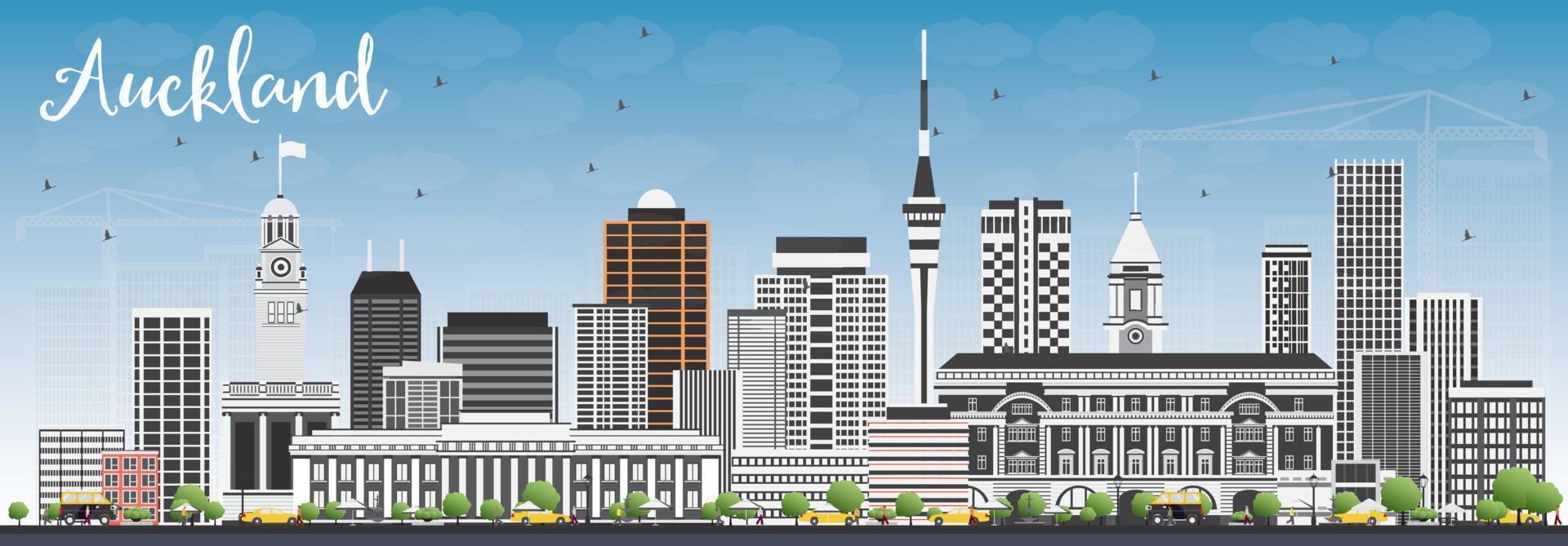 Skyline von Auckland mit grauen Gebäuden und blauem Himmel. vektor