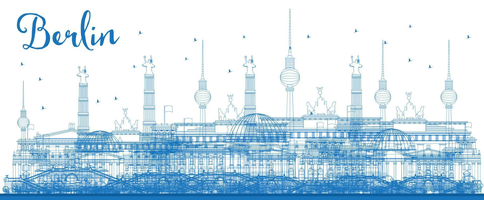 skizzieren sie die berliner skyline mit blauen gebäuden. vektor