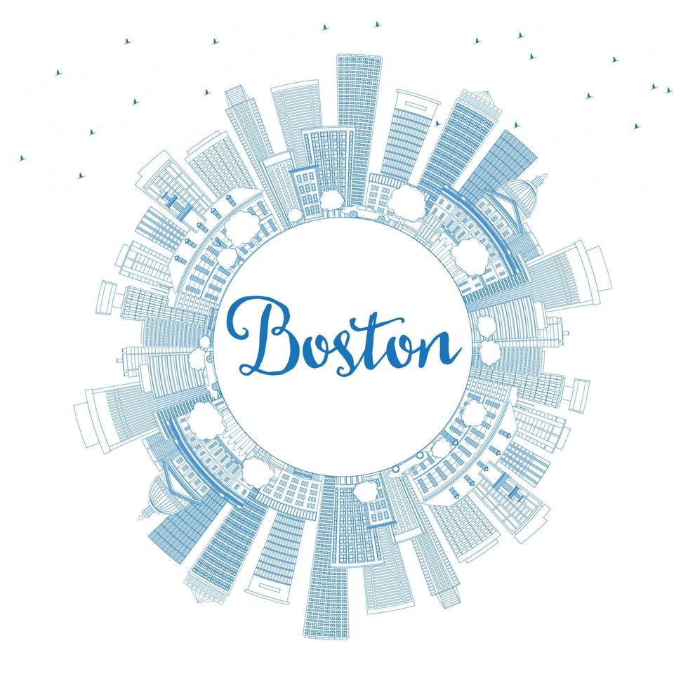 umriss die skyline von boston mit blauen gebäuden und kopierraum. vektor