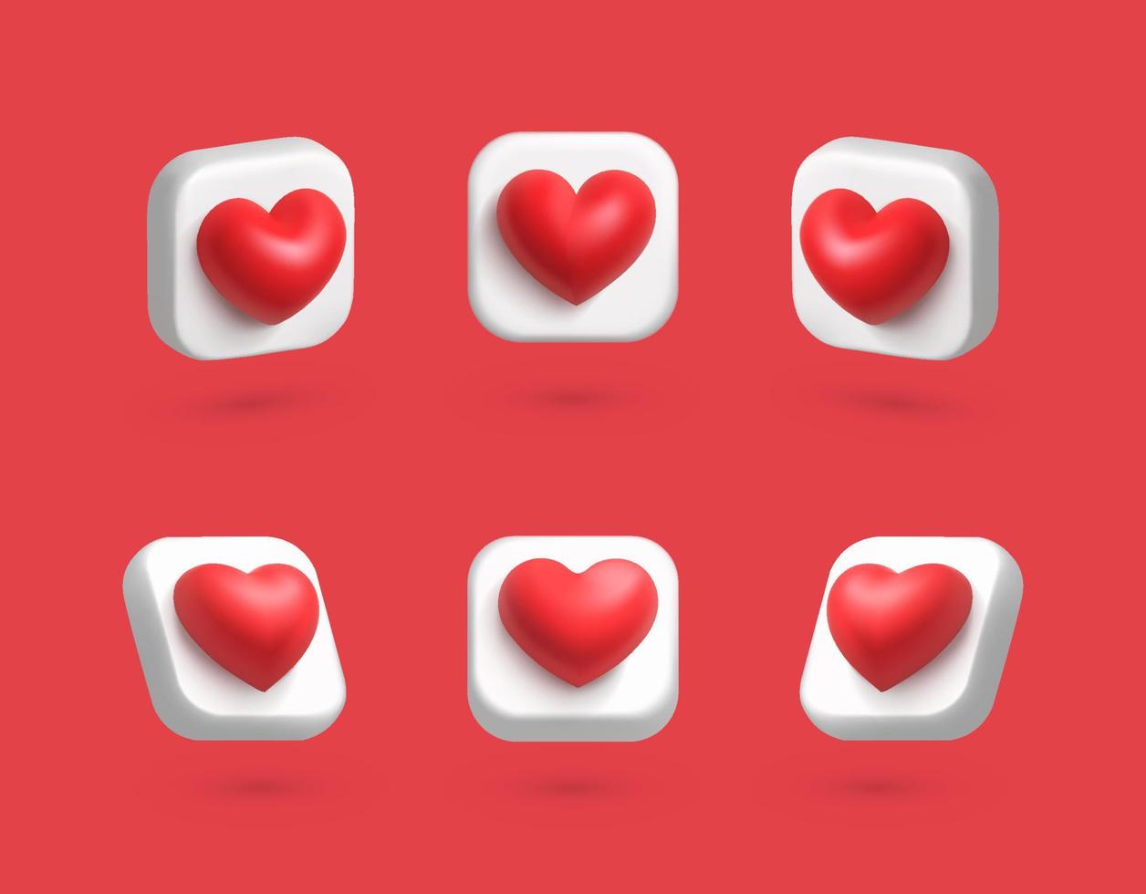 3D röd kärlek hjärta form ikon med olika vinklar vektor