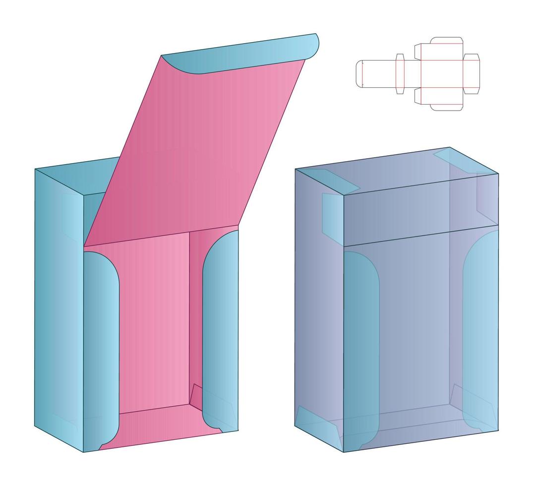 låda förpackning stansad mall design. 3d mock-up vektor