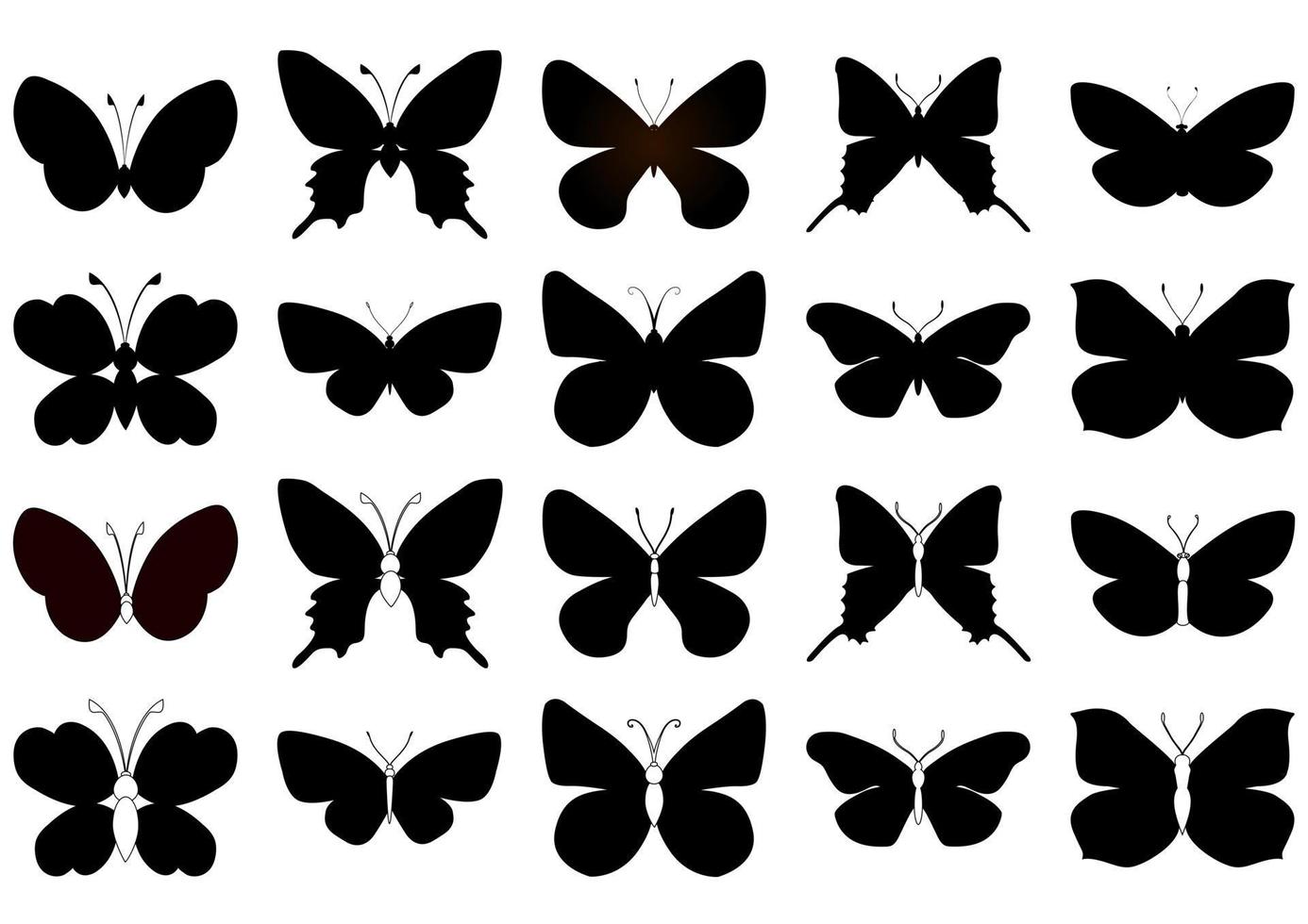 uppsättning kontur siluett insektsfjärilar. dekorativ design. vektor