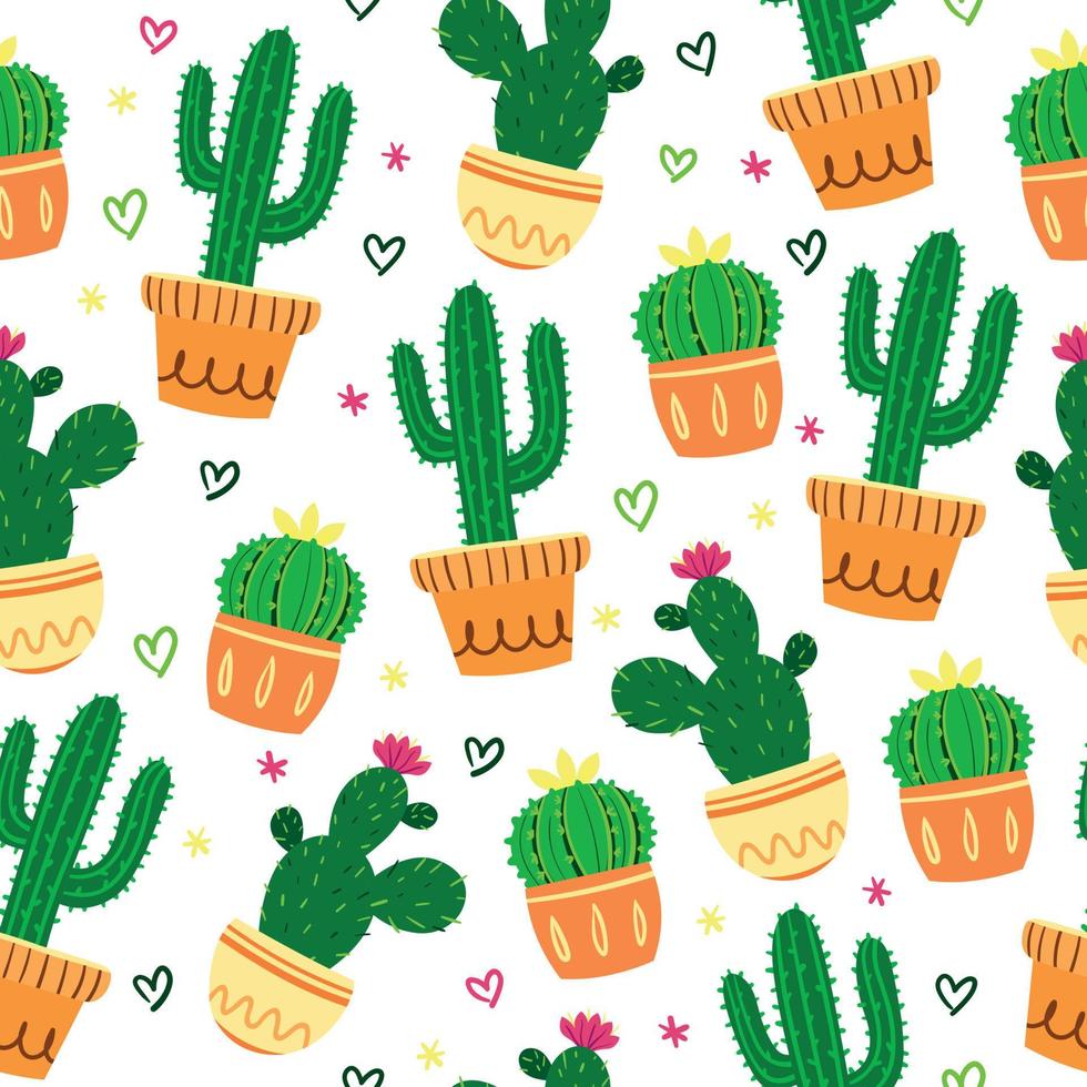 dekorativa sömlösa mönster med söta kaktusar i blomkrukor vektor
