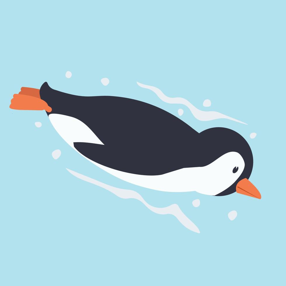 söt pingvin simning tecknad vektor