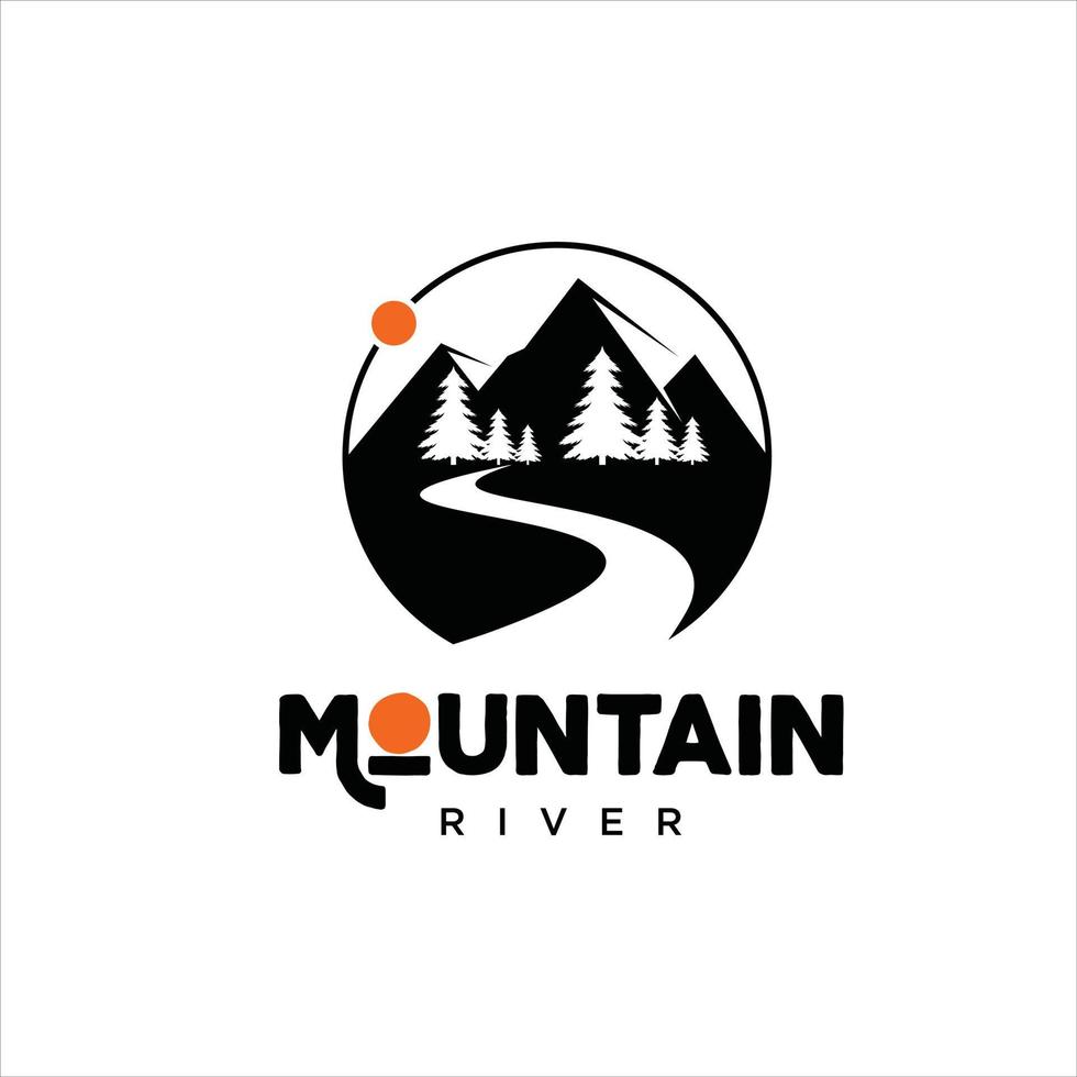 Mountain River logotyp enkel modern cirkel vektor
