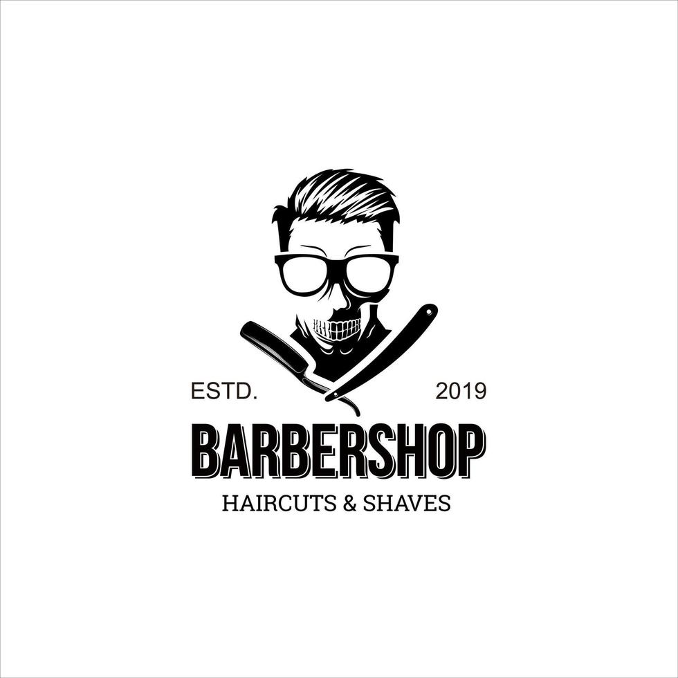 Barbershop logotyp rolig vintage svart märke vektor