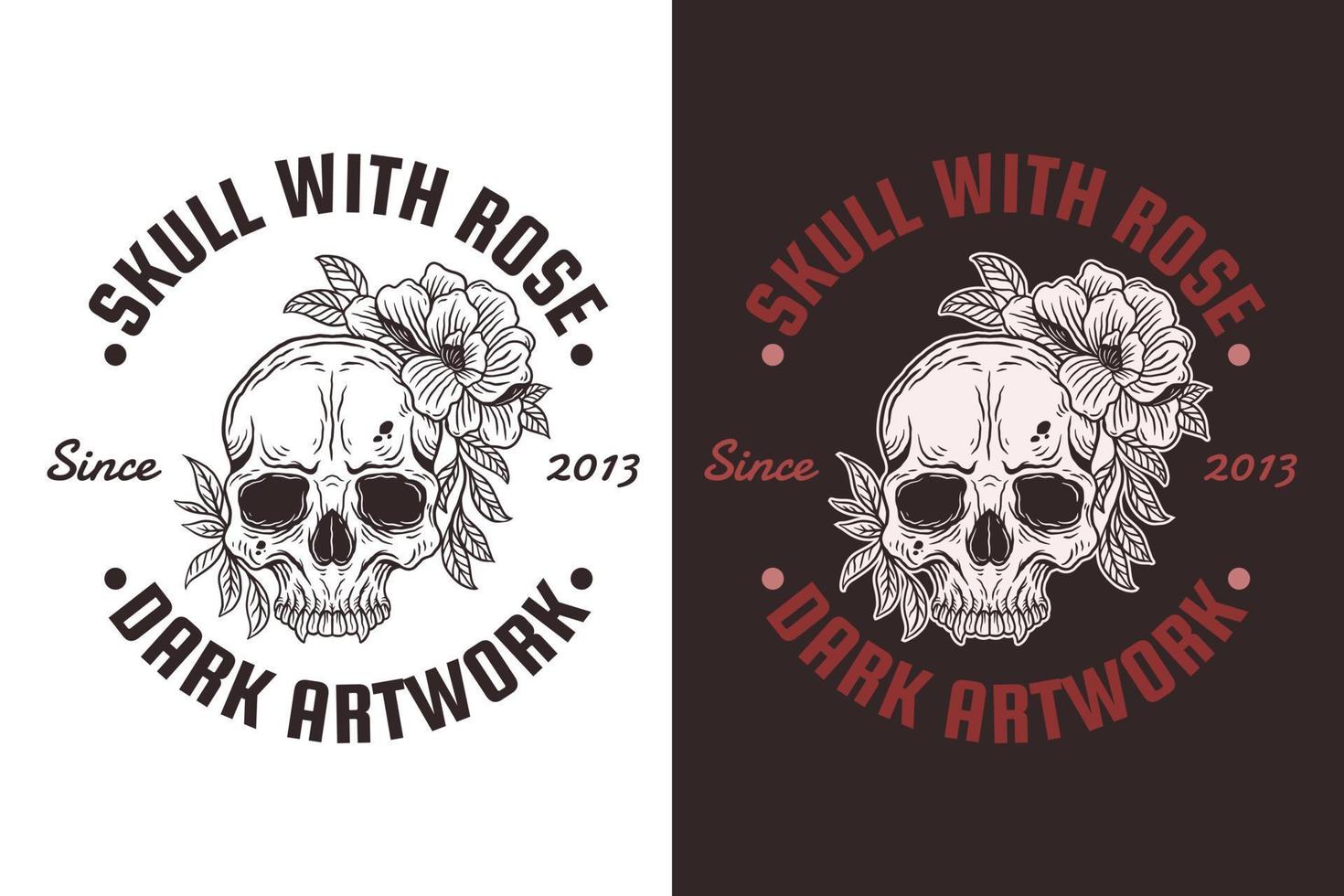 set schädel rose dunkel illustration tier schädel knochen kopf hand gezeichnet schraffur umriss symbol tätowierung waren t-shirt merch vintage vektor