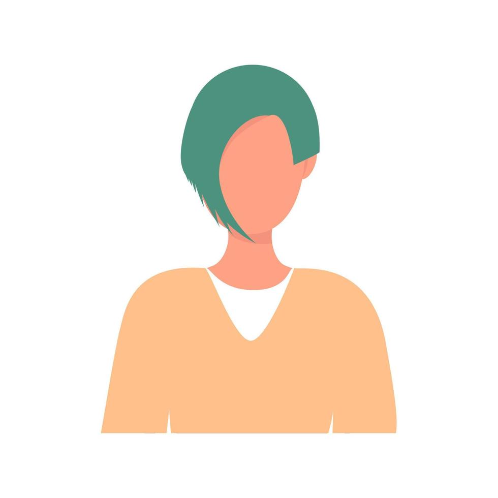 porträtt av flicka med kort fashionabla frisyr, isolerad på vit bakgrund. porträtt av ung kvinna utan ansikte. grönt hår. avatar för socialt nätverk, mobilapp vektor