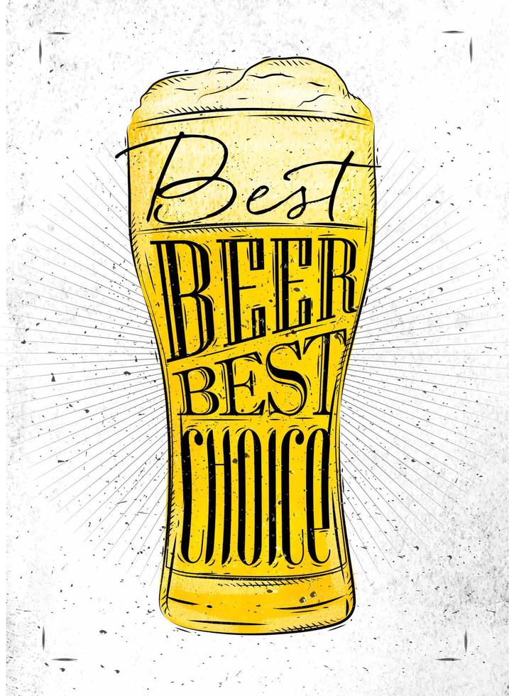 Poster Bierglas Schriftzug bestes Bier beste Wahl Zeichnung im Vintage-Stil mit Kohle auf Papierhintergrund vektor