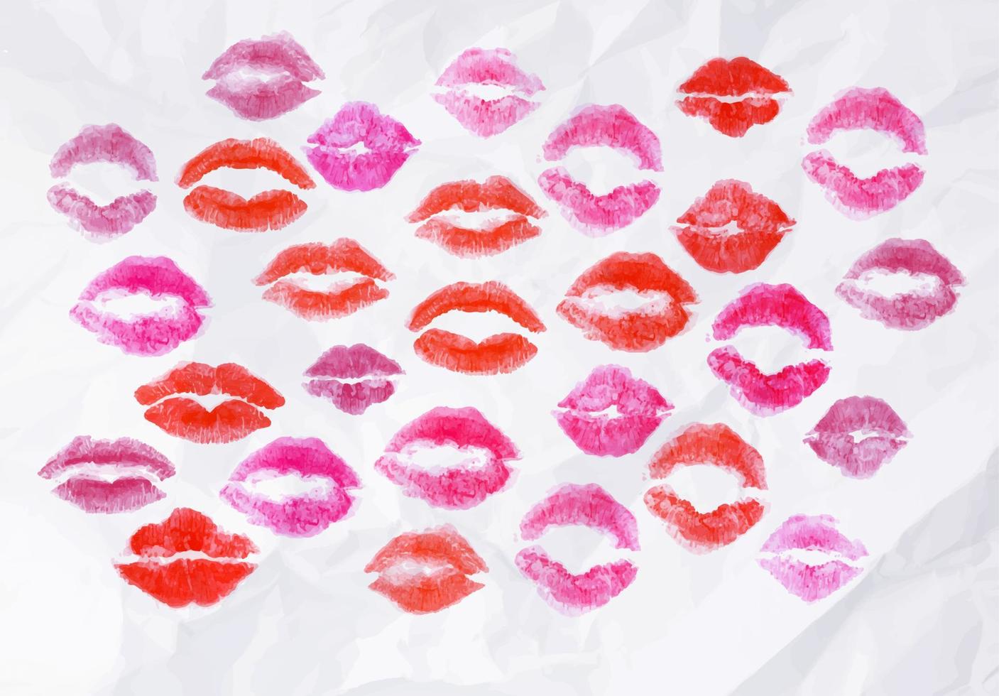 set lippenstift kuss zeichen drucke von rosa, roten, weinroten lippenstiften vektorformat vektor