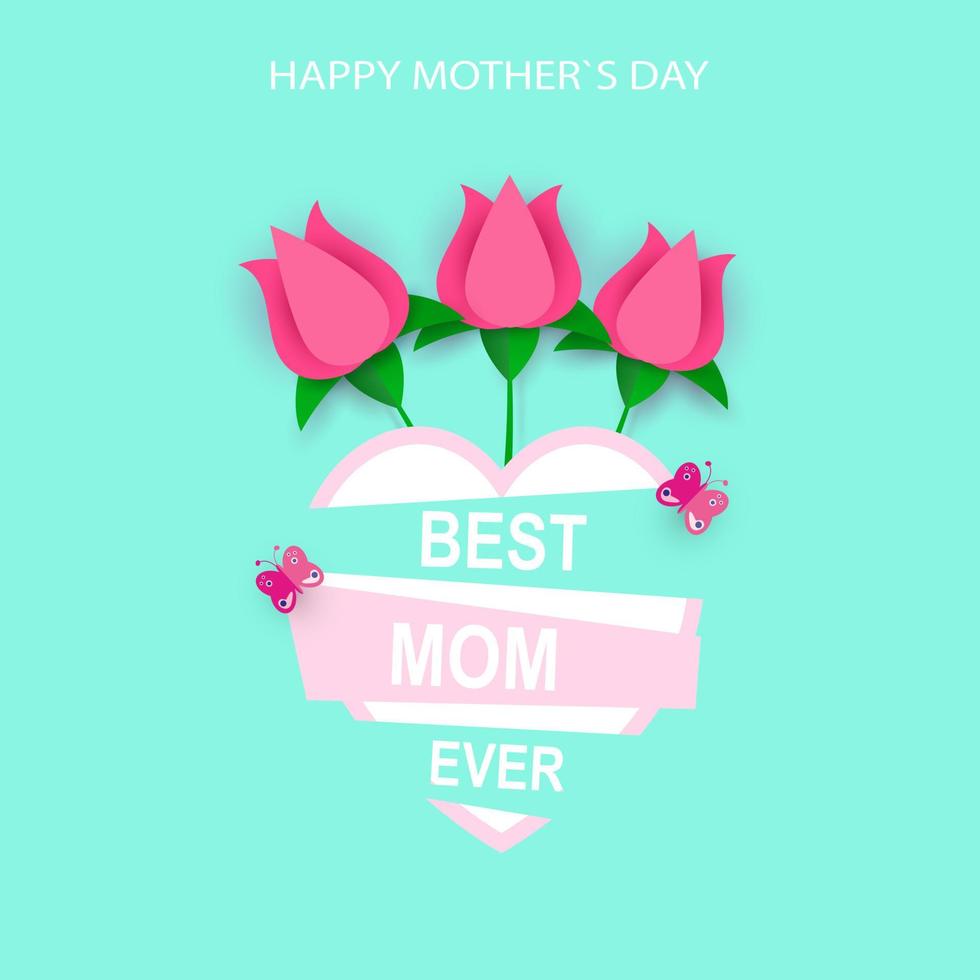 mors dag gratulationskort med vackra rosor, hjärtformad ram. glad mors dag. vektor illustration