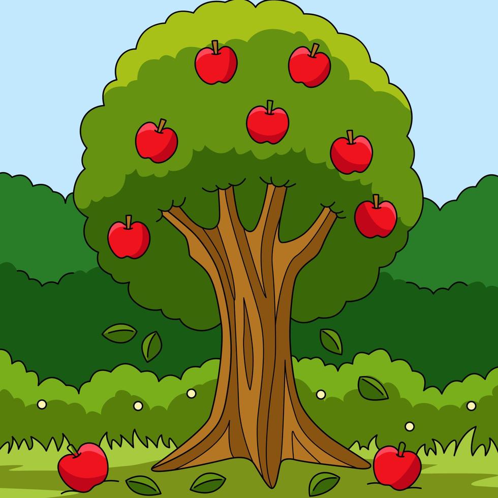 äppelträd färgad tecknad gård illustration vektor